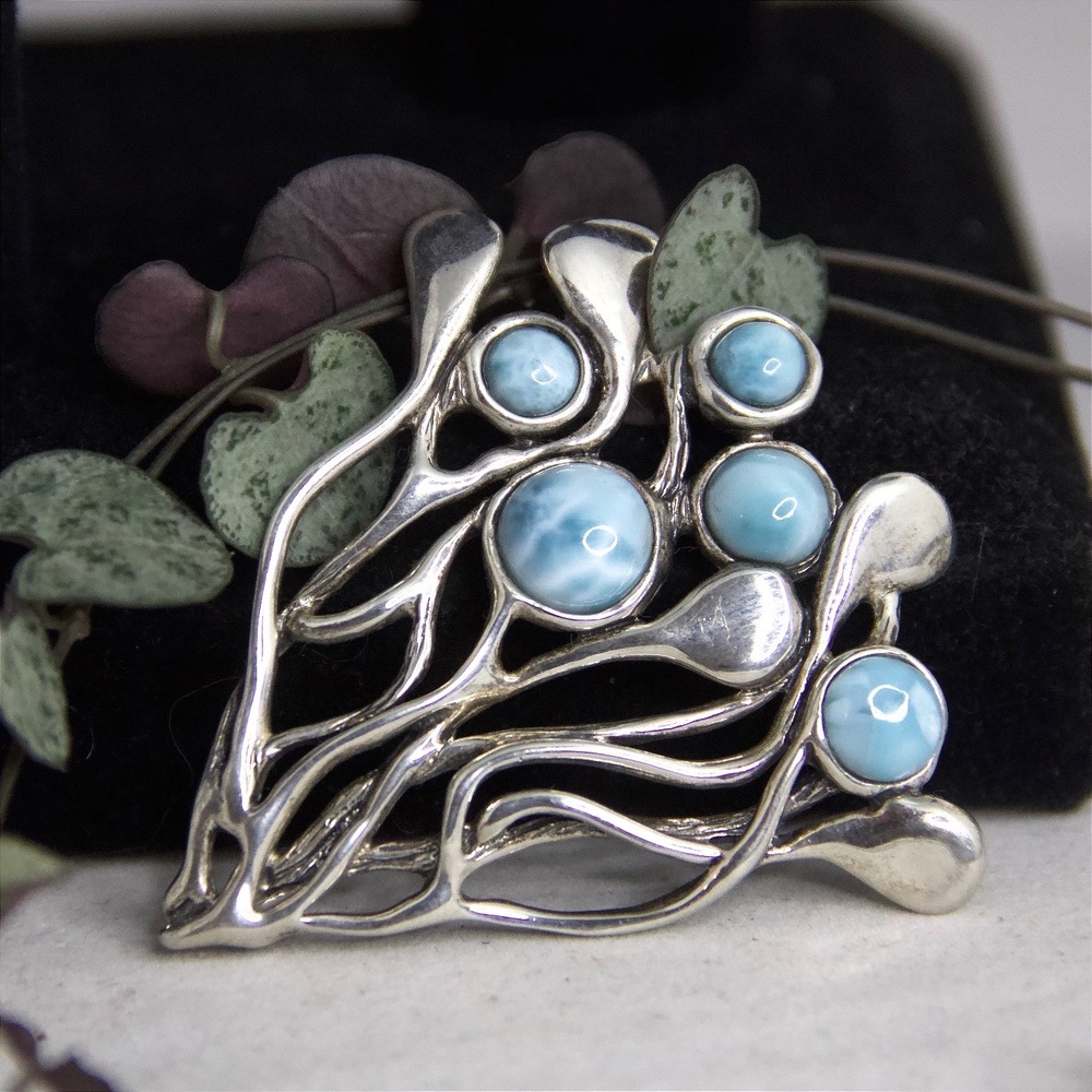 Hagit Gorali Sterling Silver Larimar Modernist MCM Pendant HG 925 Thailand